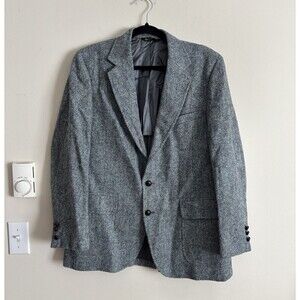 VTG Harris‎ Tweed 42 Mens Blazer Jacket Blue Scottish Wool Handwoven